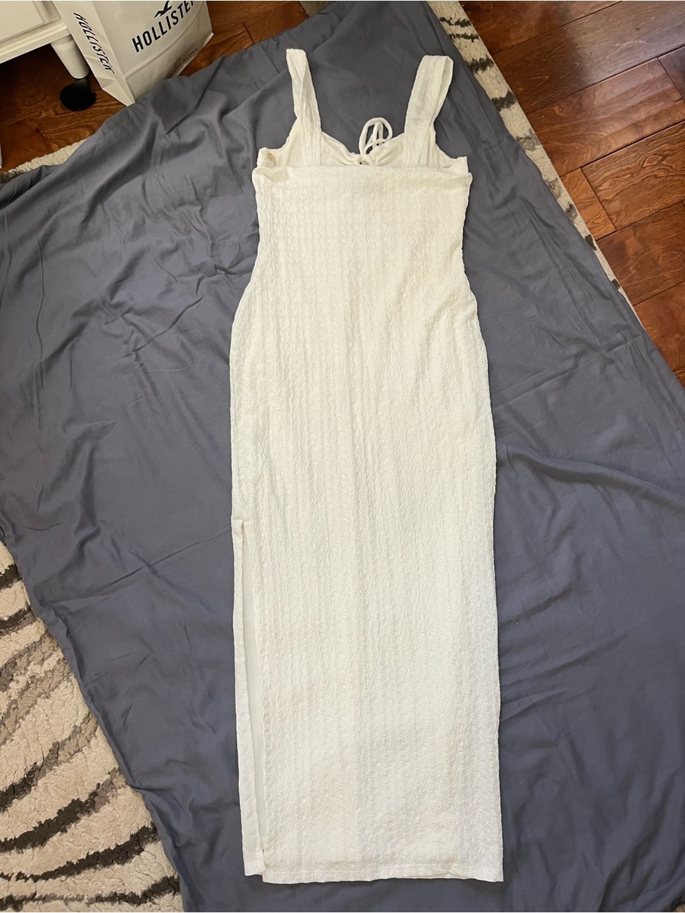 Forever 21 White Textured Square-Neck Maxi Dress with Side Slit